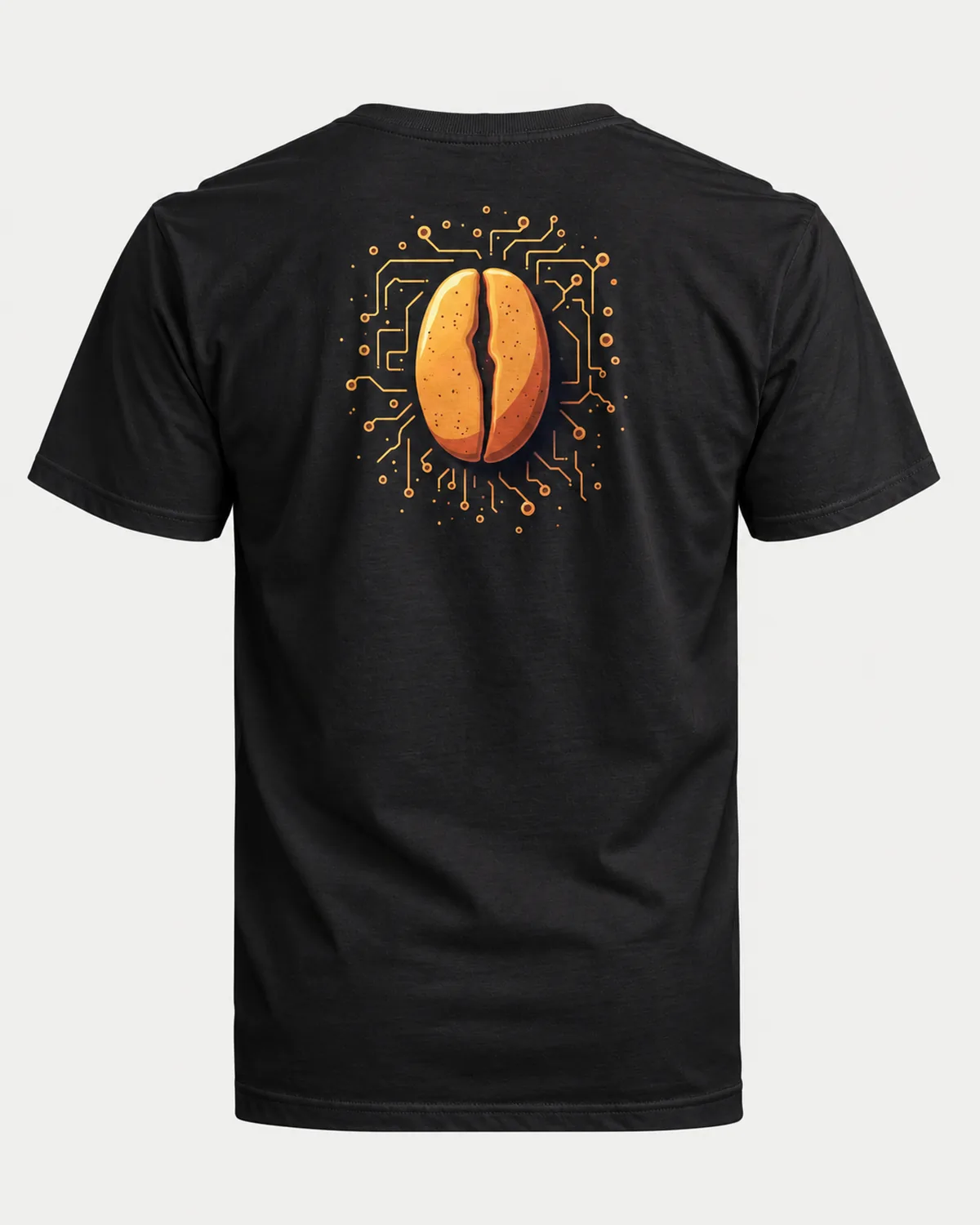 Circuit Bean tee on a black tee, back view