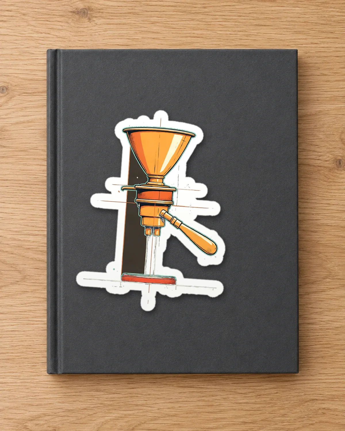 Group Head Schematic tee on a die-cut sticker