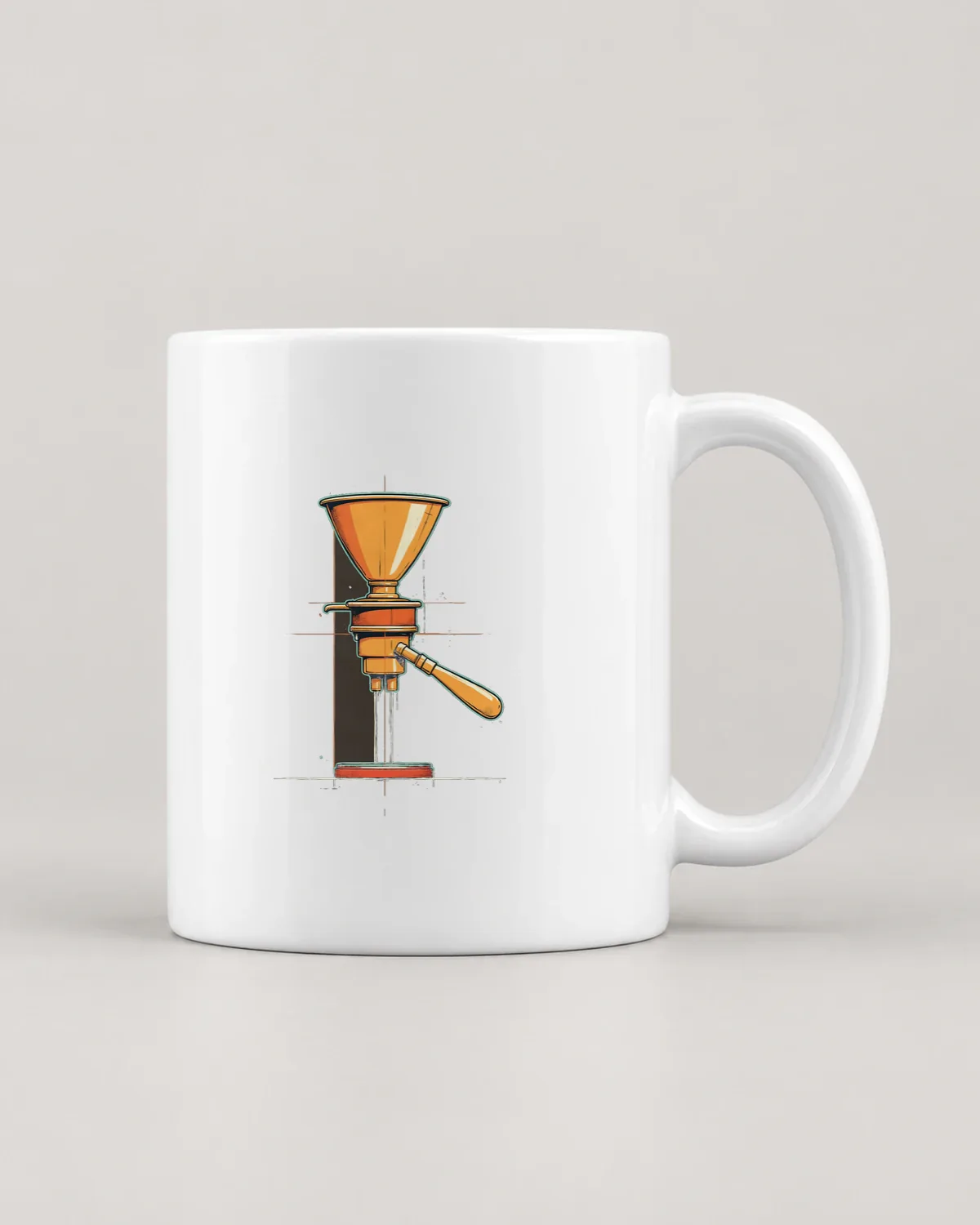 Group Head Schematic tee on a ceramic mug