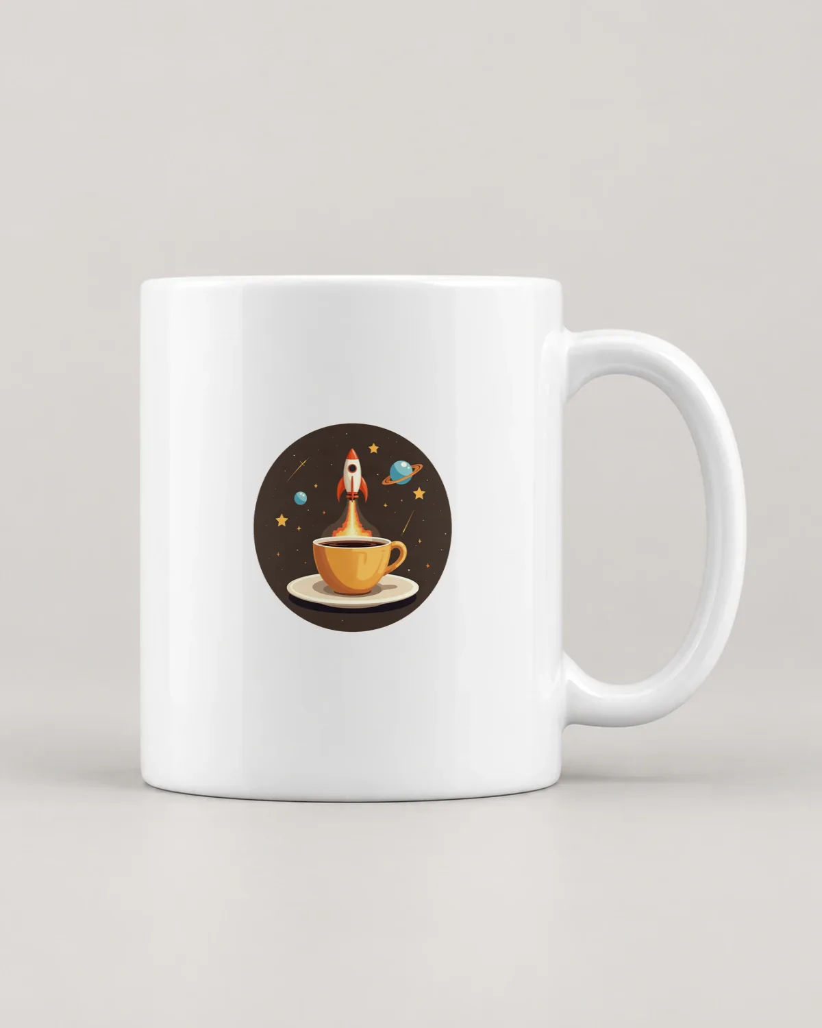 Launch Cup tee on a ceramic mug