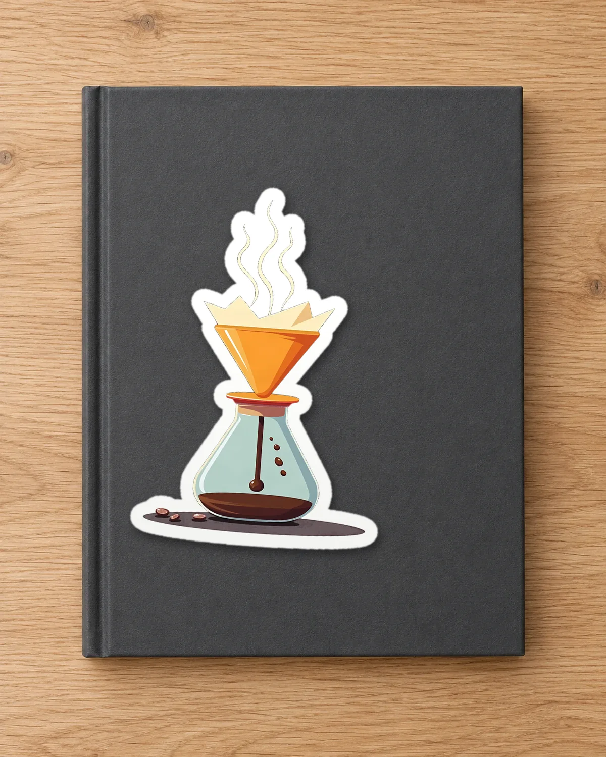 Pour-Over Flask tee on a die-cut sticker